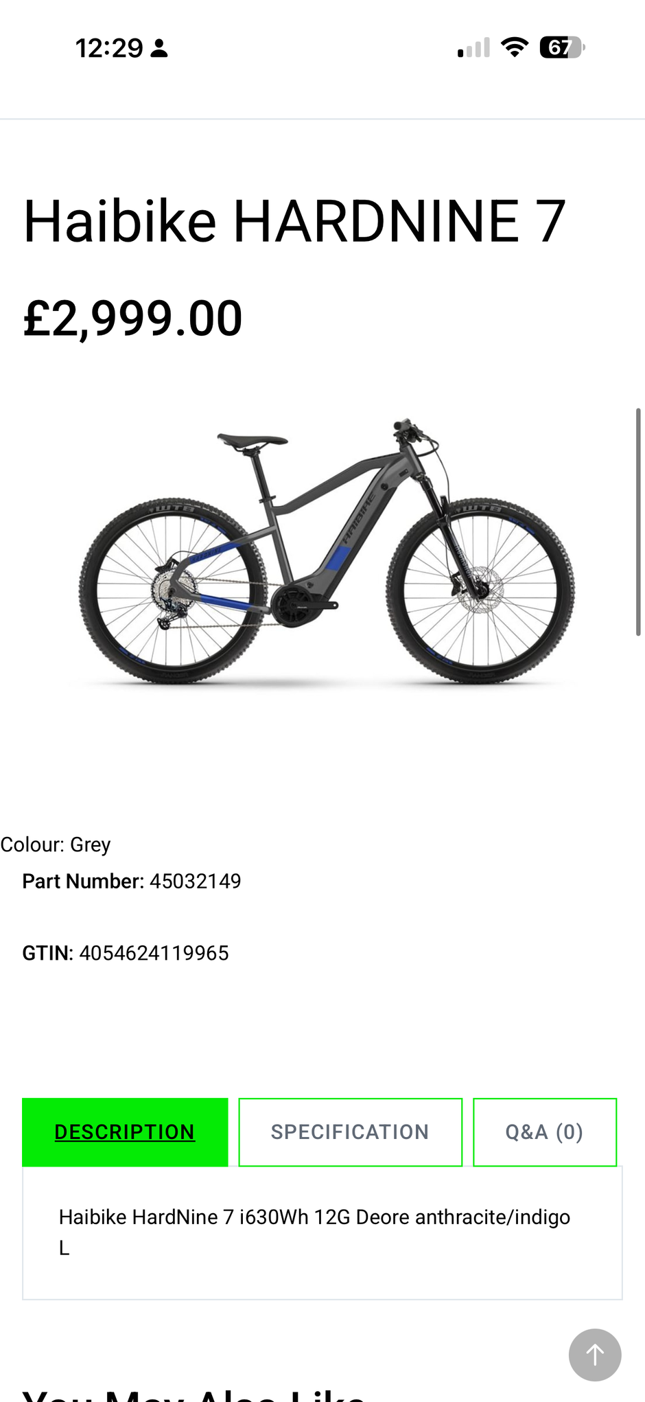 Haibike Hardnine 7 630wh Electric Mountain Bike XL