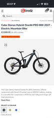 2027 Cube Stereo Hybrid One44 PRO 800 Large – Electric Mountain Bike BRAND NEW!