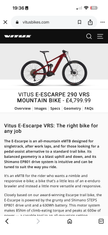 Vitus E-Escarpe 290 VRS electric mountain bike XL 60 miles